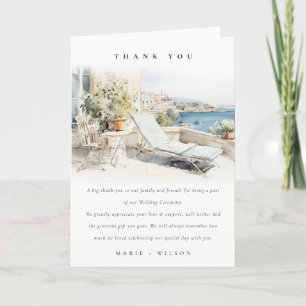 Curfu Greece Watercolor Landscape Wedding Letterpress Thank You Card