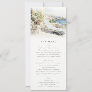 Curfu Greece Watercolor Landscape Wedding Menu Invitation