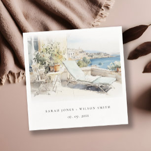 Curfu Greece Watercolor Landscape Wedding Napkins