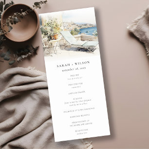 Curfu Greece Watercolor Landscape Wedding Program