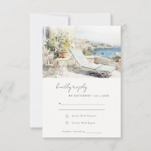 Curfu Greece Watercolor Landscape Wedding RSVP Card