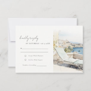 Curfu Greece Watercolor Landscape Wedding RSVP Card