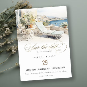Curfu Greece Watercolor Landscape Wedding Save The Date