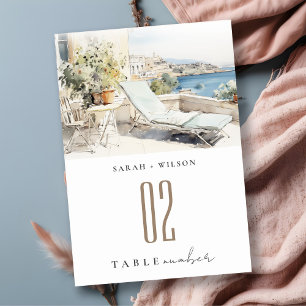 Curfu Greece Watercolor Landscape Wedding Table Number