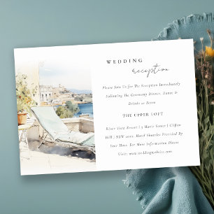 Curfu Greece Watercolor Scape Wedding Reception Enclosure Card