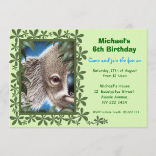 Curios Koala Kids Birthday Party Invitation