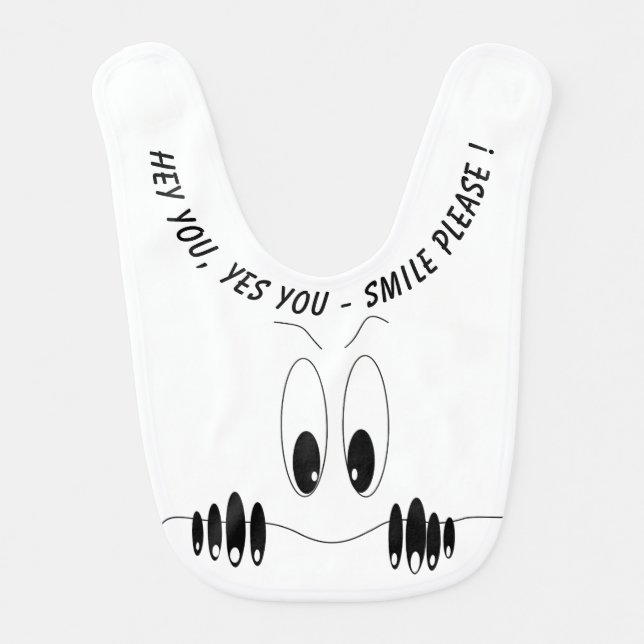 Curiosity Eyes Playful Baby Bib Smile - Your Color (Front)