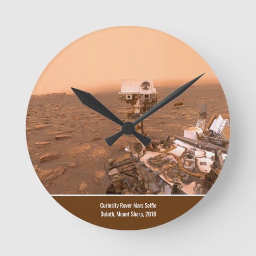 Curiosity Rover Mars Dusty Selfie at Mount Sharp Round Clock