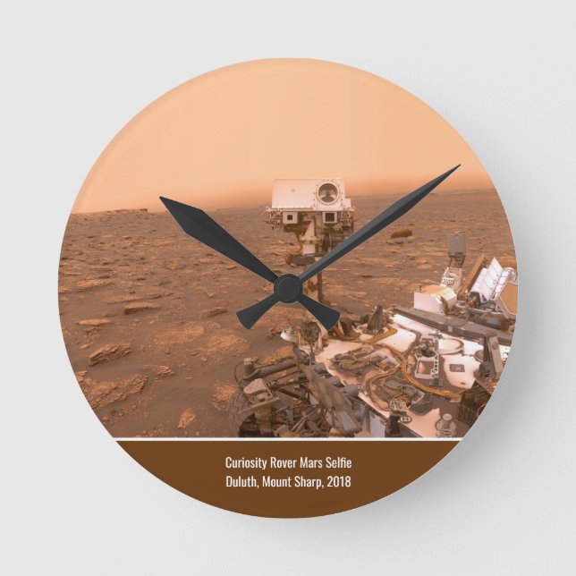 Curiosity Rover Mars Dusty Selfie at Mount Sharp Round Clock (Front)