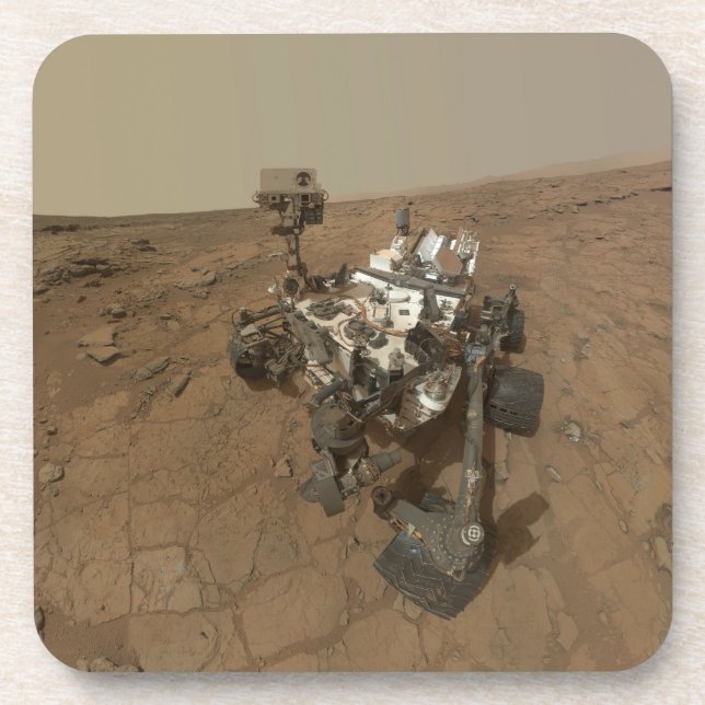 Curiosity Rover On The Surface Of Mars. Beverage Coaster (Front)