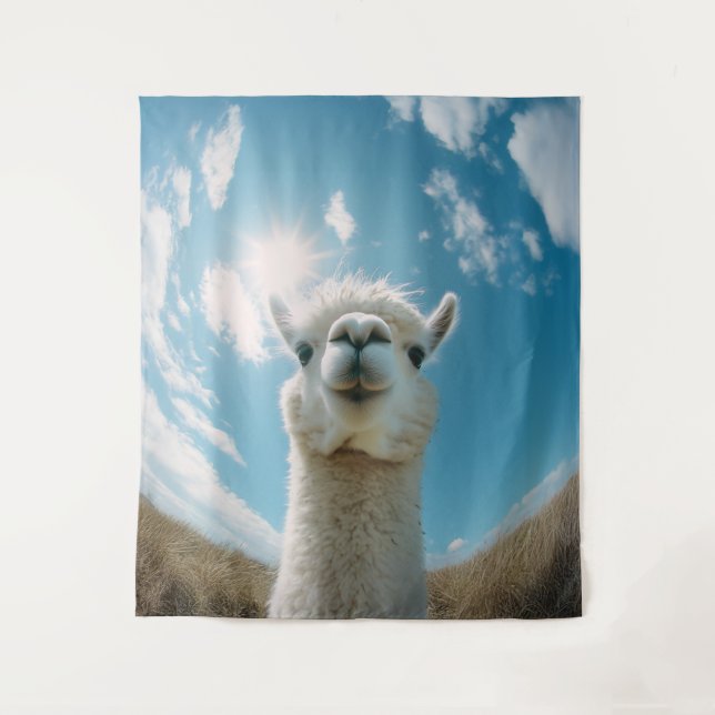 Curious Alpaca Under the Sun Tapestry (Front)