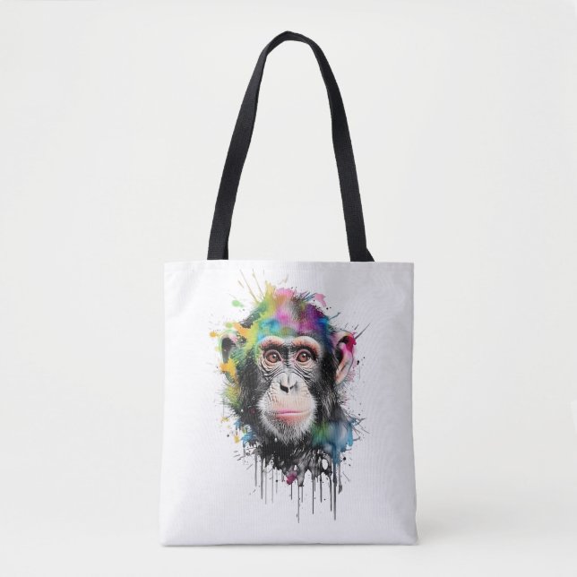 Curious and colorful chimpanzee tote bag (Front)