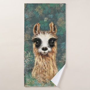  Cartoon Alpaca Hand Towels Set of 2 Cute Llama Bath