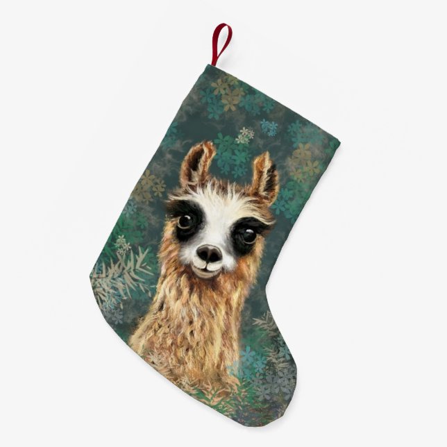 Curious Baby Llama - Cute Small Christmas Stocking (Front (Hanging))