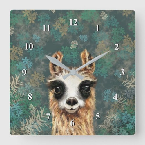 Curious Baby Llama _ Cute _ Square Wall Clock