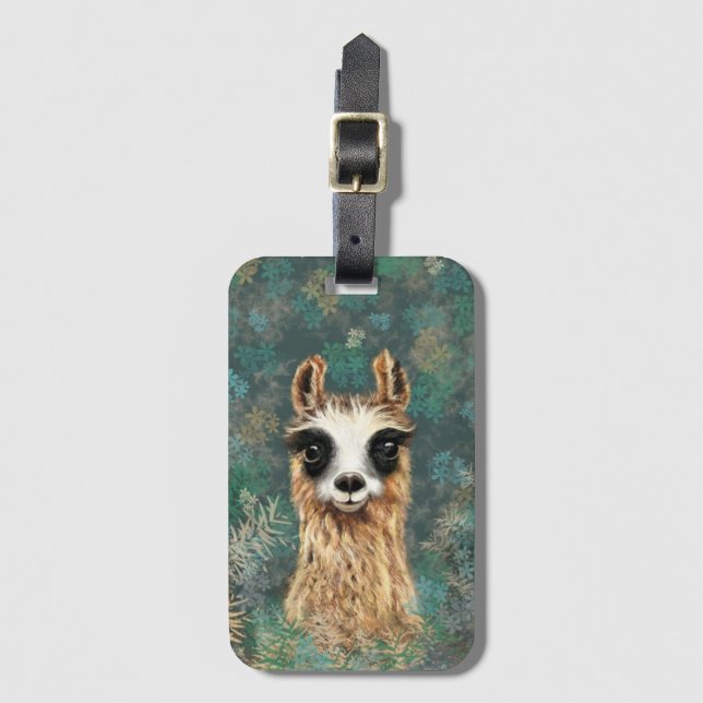 Curious Baby Llama Luggage Tag (Front Vertical)