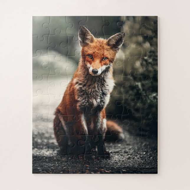 Curious Big Red and White Fox Sitting in Nature Jigsaw Puzzle (Vertical)