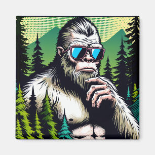 Curious Bigfoot with Sunglasses Hiding in Woods Magnet