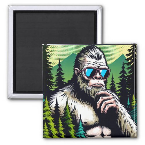 Curious Bigfoot with Sunglasses Hiding in Woods Magnet