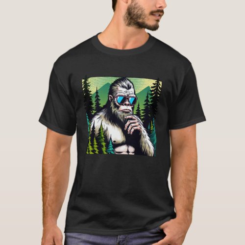 Curious Bigfoot with Sunglasses Hiding in Woods T_Shirt
