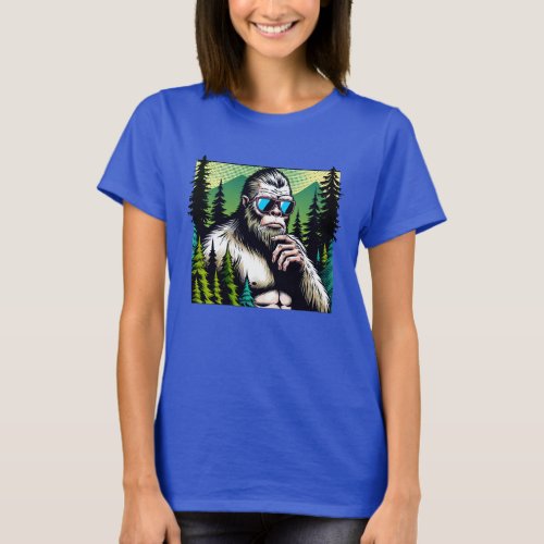 Curious Bigfoot with Sunglasses Hiding in Woods T_Shirt