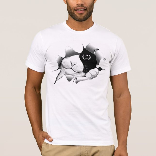 Curious Black and White Kitty Cat T-Shirt (Front)