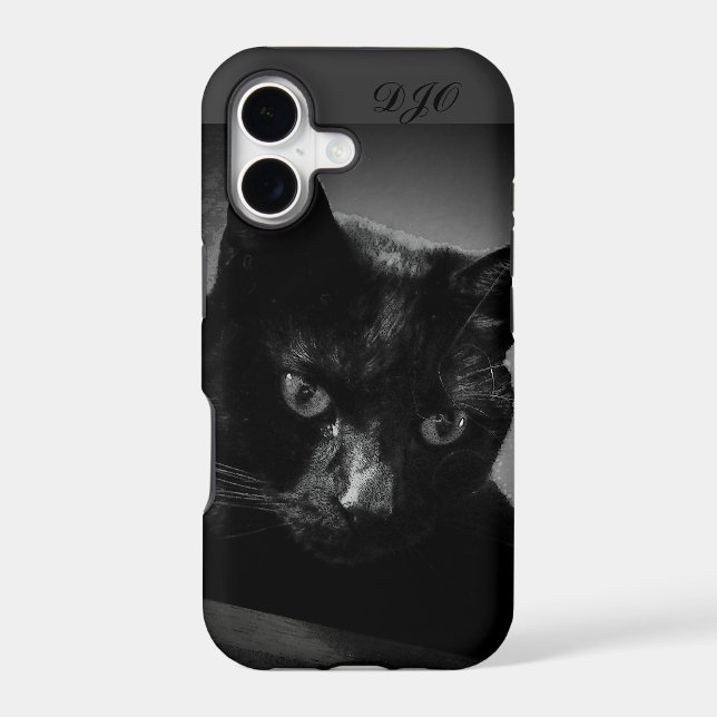 Curious Black Cat and monogram Iphone Case (Back)