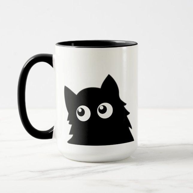 Curious Black Cat Cute Minimal Cat Design Mug (Left)