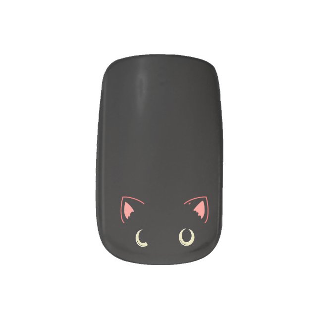 Curious black cat  minx nail art (Left Thumb)