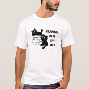 Curious Black Cat Peeking Book Stack Art T-Shirt