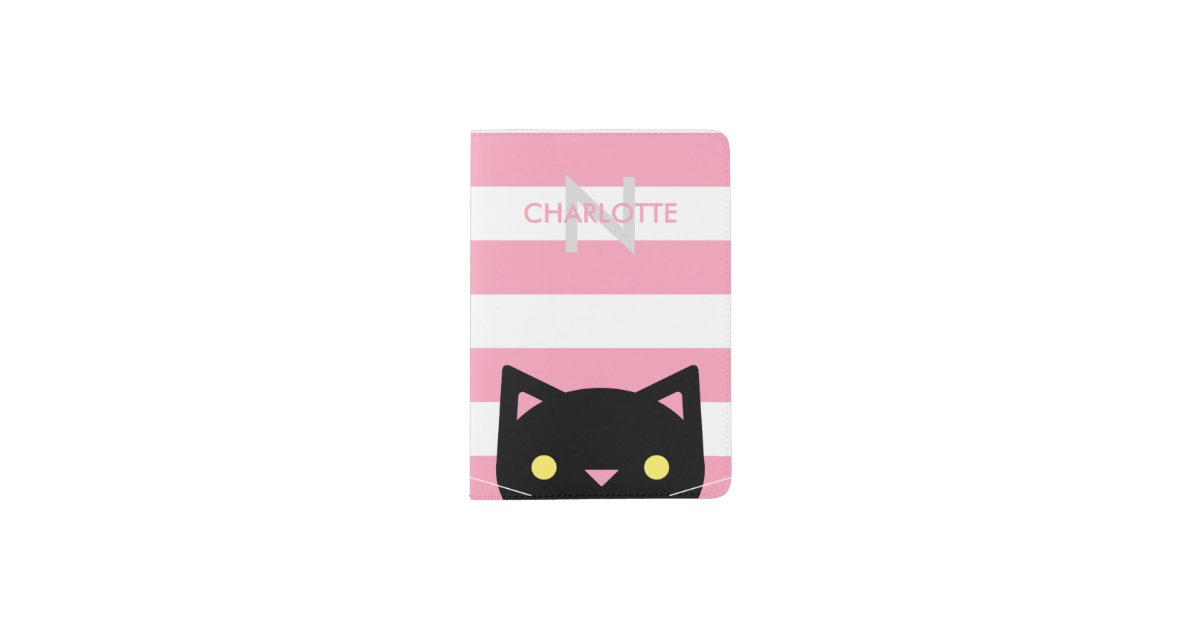 Curious Black Cat Stripes Monogram Passport Holder Zazzle Com