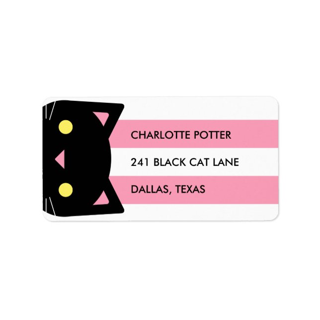 Curious Black Cat | Stripes | Pink & White Label (Front)