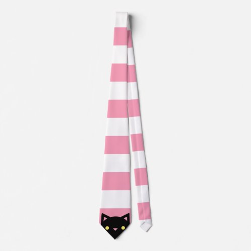 Curious Black Cat  Stripes  Pink  White Tie