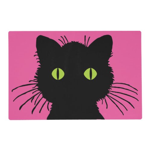 Curious Black Cat with Large Green Eyes Placemat