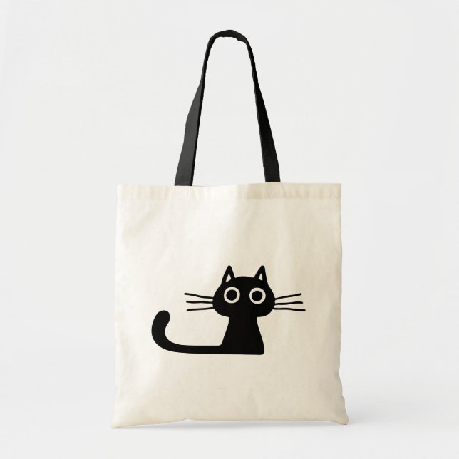 Curious Black Kitty Cat Kitten Fun Animal Art Tote Bag (Front)