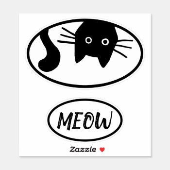 Curious Black Kitty Cat Oval Vinyl Sticker Set by jennsdoodleworld at Zazzle