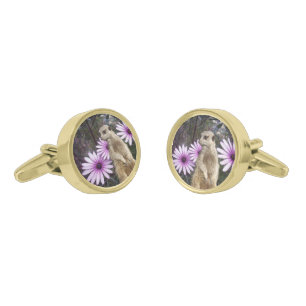 Curious Bloom: Meerkat Among Purple Daisies Cufflinks