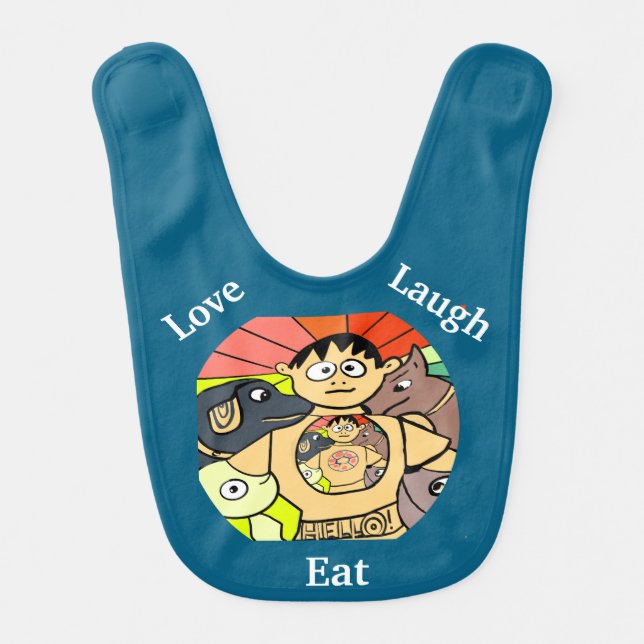 Curious Boy and His Whimsical Animals Baby Bib (Front)