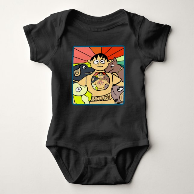 Curious Boy and His Whimsical Animals Baby Bodysuit (Front)