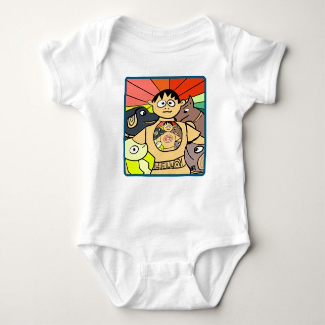 Curious Boy and His Whimsical Animals Baby Bodysuit (Front)