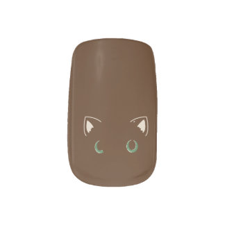 Curious brown cat nail design minx nail art