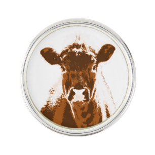 Curious Brown Cow Farm animal Lapel Pin