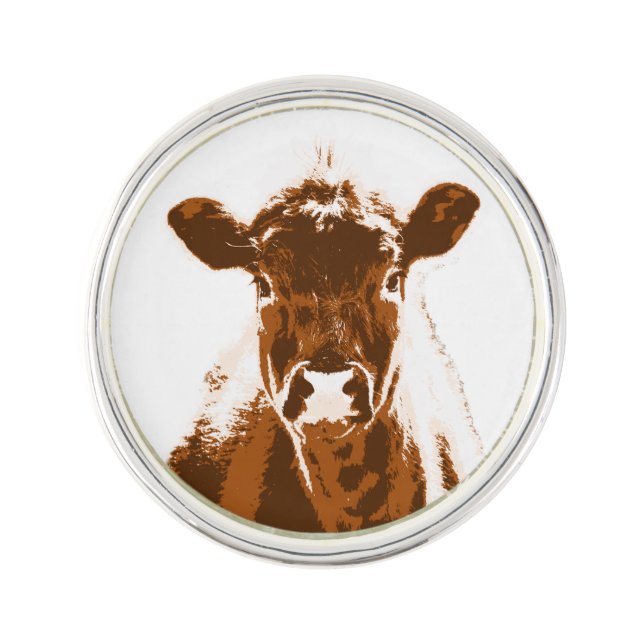 Curious Brown Cow Farm animal Lapel Pin (Front)