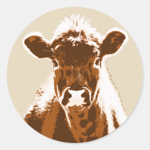 Curious Brown Cow Farm Classic Round Sticker