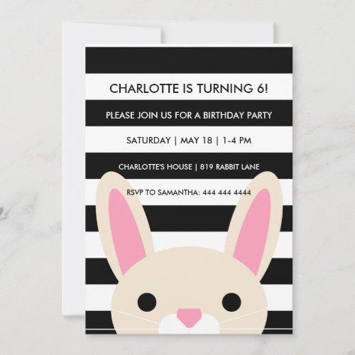 Curious Bunny  Stripes  Birthday Party Invitation