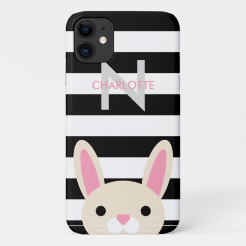 Curious Bunny  Stripes  Monogram iPhone 11 Case
