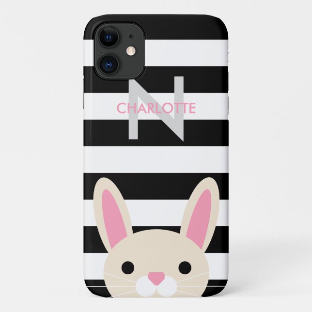 Curious Bunny | Stripes | Monogram Case-Mate iPhone Case (Back)