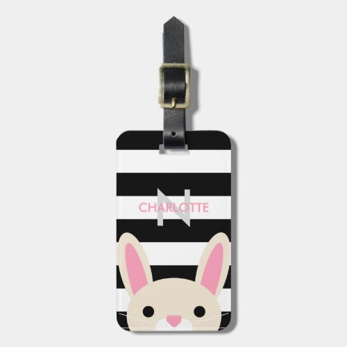 Curious Bunny  Stripes  Monogram Luggage Tag