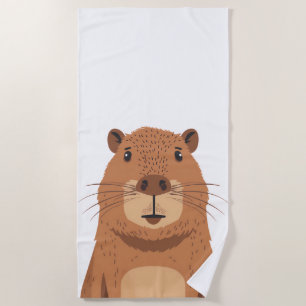 Curious Capybara Portrait Beach Towel
