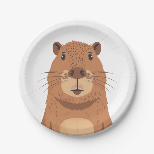 Curious Capybara Portrait Paper Plates (Front)
